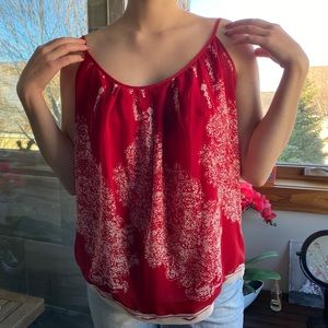90s Red and White Flowy Tank